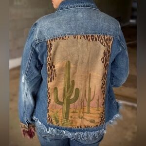 Cactus And Leopard Denim Jacket, VGUC, Size XL